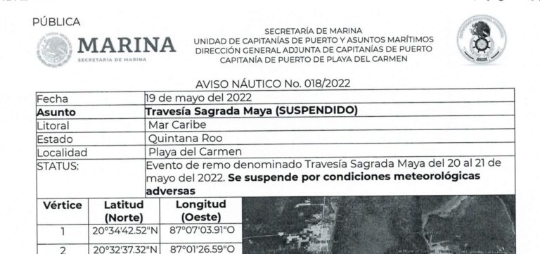 SUSPENDE CAPITANÍA DE PUERTO TRAVESÍA SAGRADA MAYA