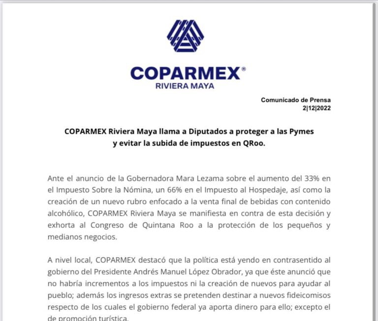 PROTESTA COPARMEX RIVIERA MAYA CONTRA AUMENTO DE IMPUESTOS EN QUINTANA ROO