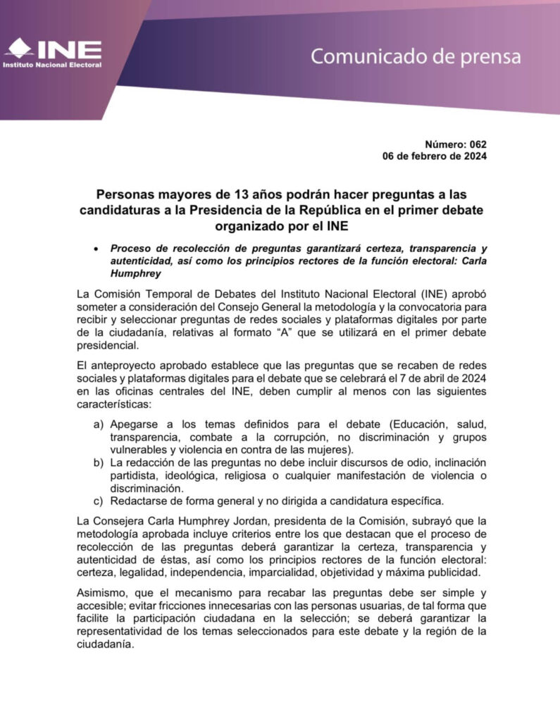 SELECCIONARÁ INE PREGUNTAS DE REDES SOCIALES PARA DEBATE PRESIDENCIAL