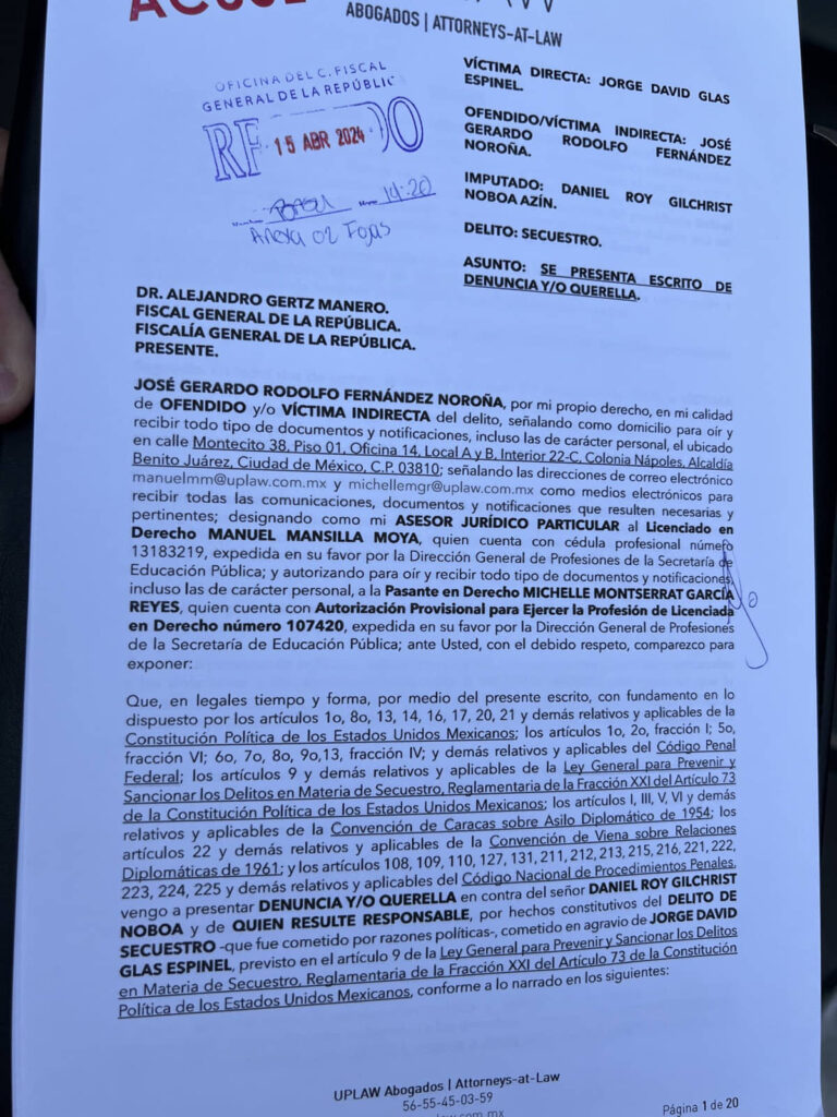 PRESENTA NOROÑA DENUNCIA Y SOLICITA EXTRADICIÓN CONTRA NOBOA