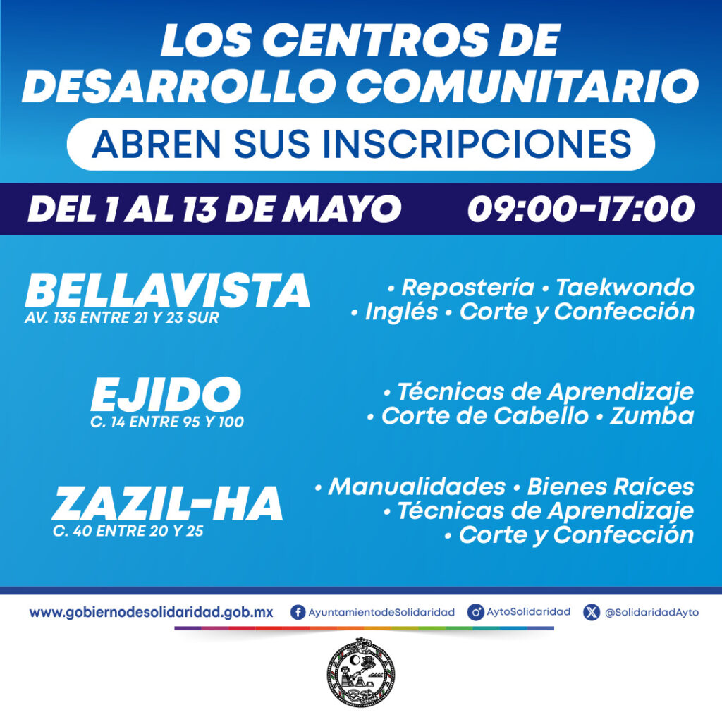 Abren inscripciones para cursos en Centros de Desarrollo Comunitarios