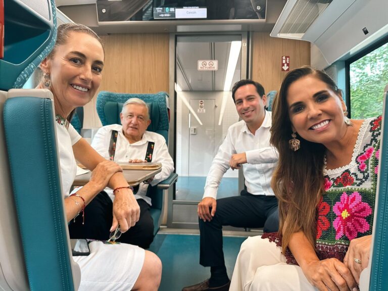 RECORREN AMLO, SHEINBAUM Y MARA TREN MAYA