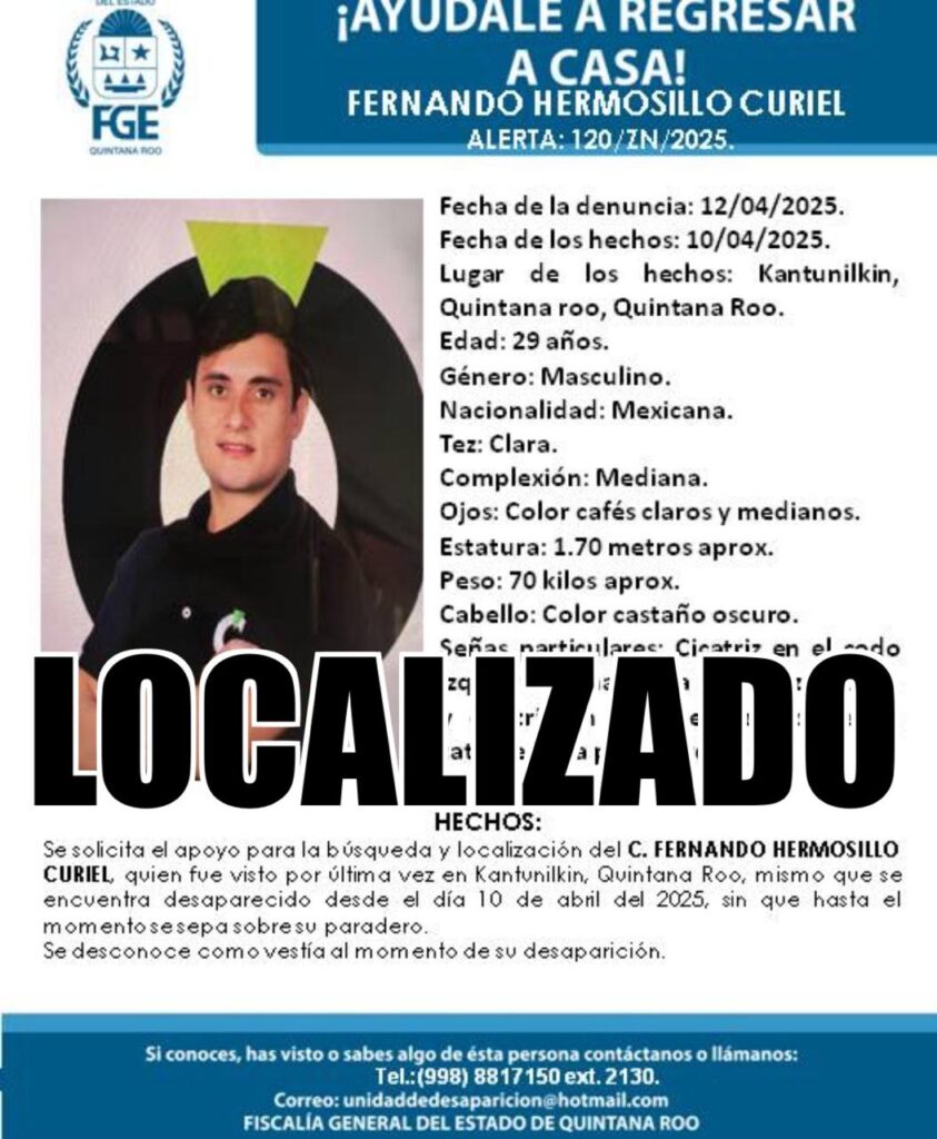 Desactiva FGE de Quintana Roo fichas de búsqueda de dos personas desaparecidas en Lázaro Cárdenas