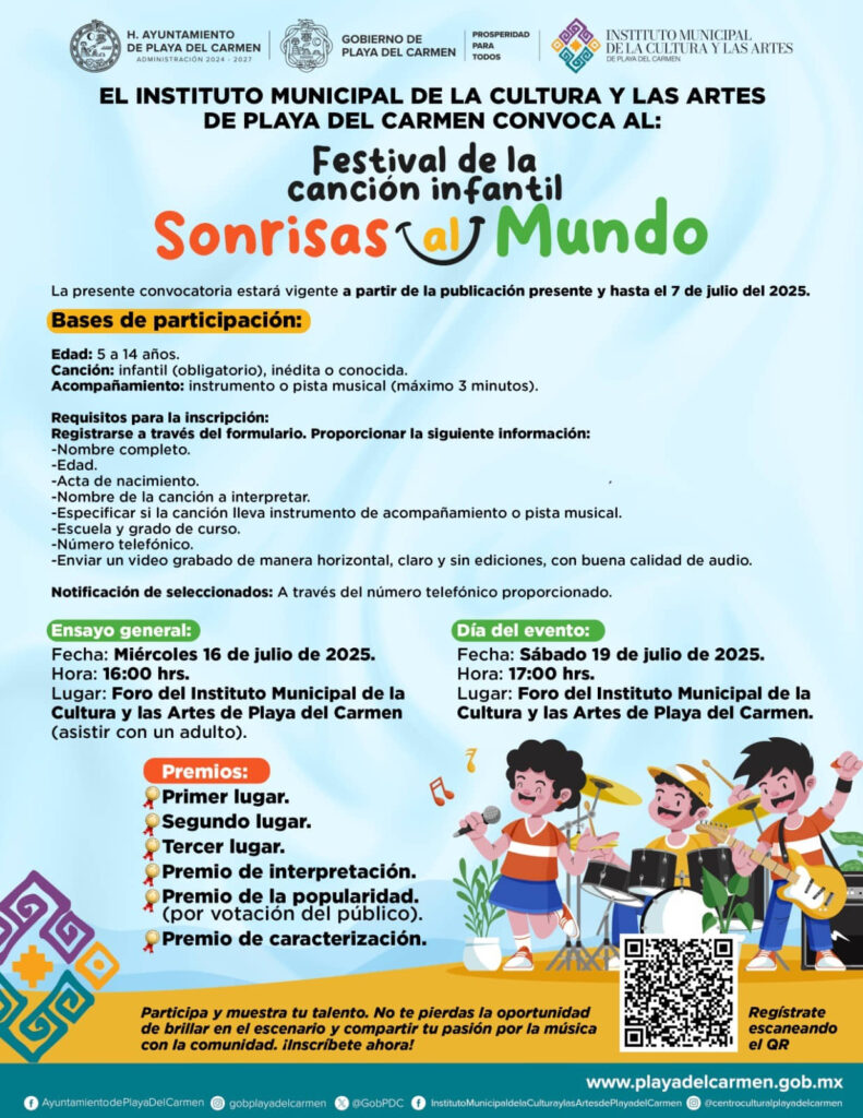 Convocan a niñas y niños de Playa del Carmen a participar en “Sonrisas al Mundo”, primer Festival de Canción Infantil