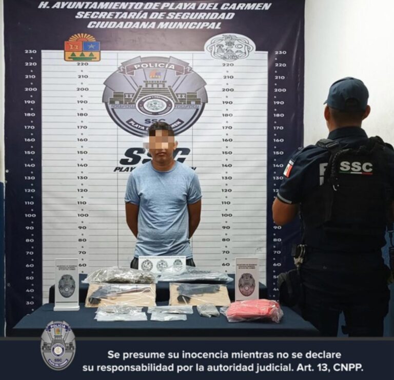Detienen a hombre en Playa del Carmen por presuntos delitos contra la salud en la colonia Ejidal