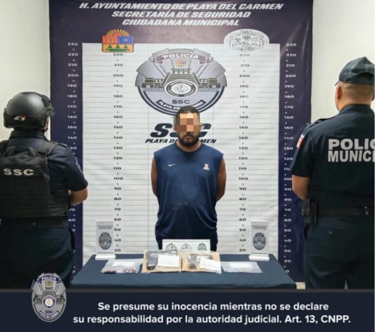 Detienen en Playa del Carmen a hombre por violencia familiar y portación de arma