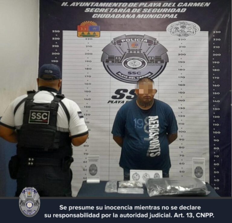 Detienen a presunto narcomenudista en Playa del Carmen; aseguran marihuana y objetos personales