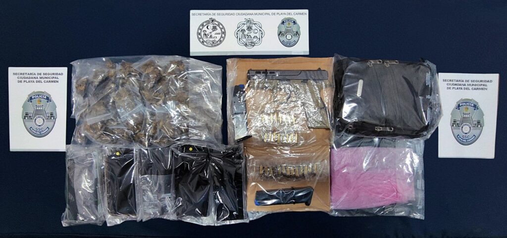 Dos hombres y una mujer detenidos con drogas y arma en Playa del Carmen