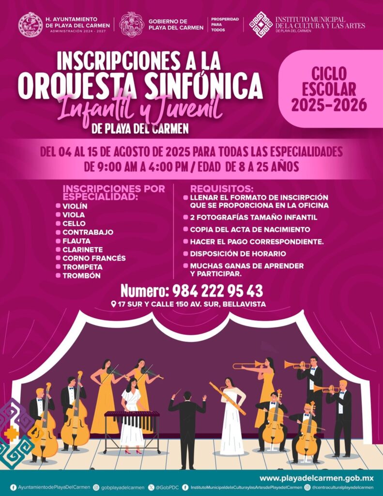 Del 4 al 15 agosto, serán las inscripciones a primer semestre. Anuncian nuevo ciclo escolar en el Instituto Municipal de la Cultura y las Artes de Playa del Carmen.