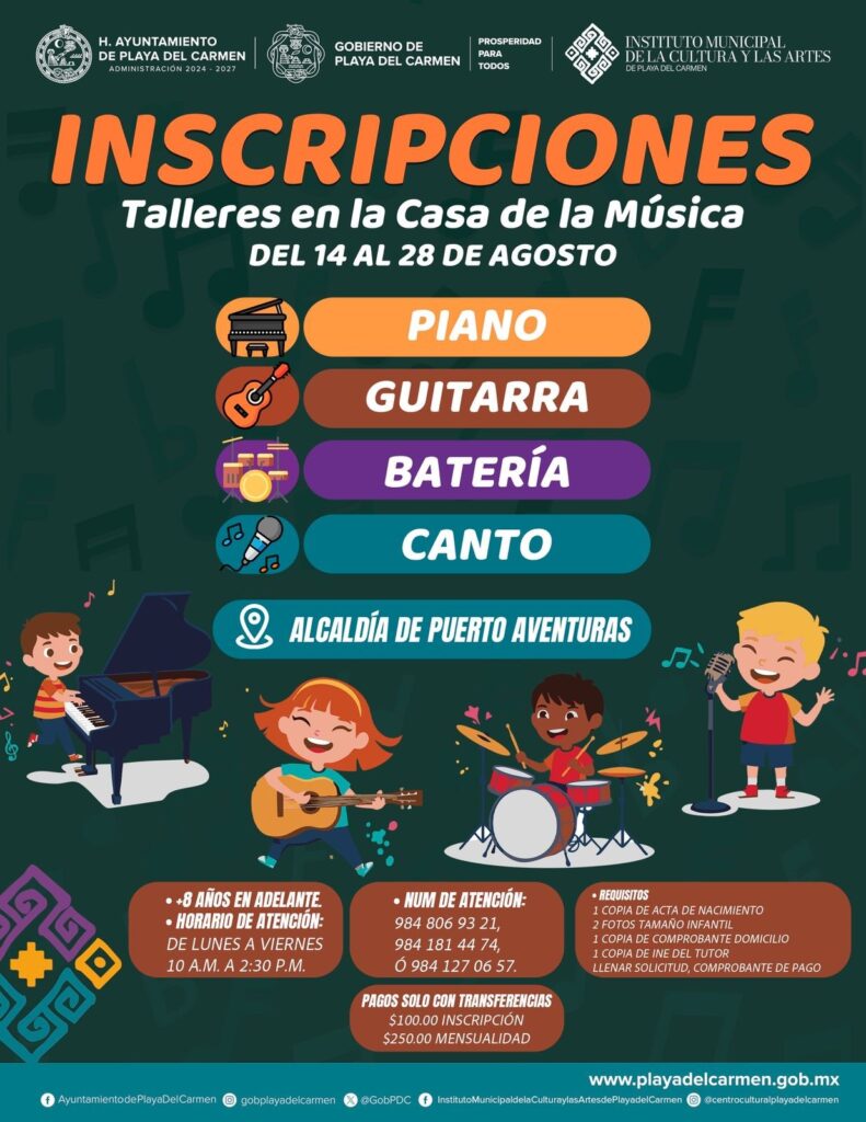 Del 4 al 15 agosto, serán las inscripciones a primer semestre. Anuncian nuevo ciclo escolar en el Instituto Municipal de la Cultura y las Artes de Playa del Carmen.