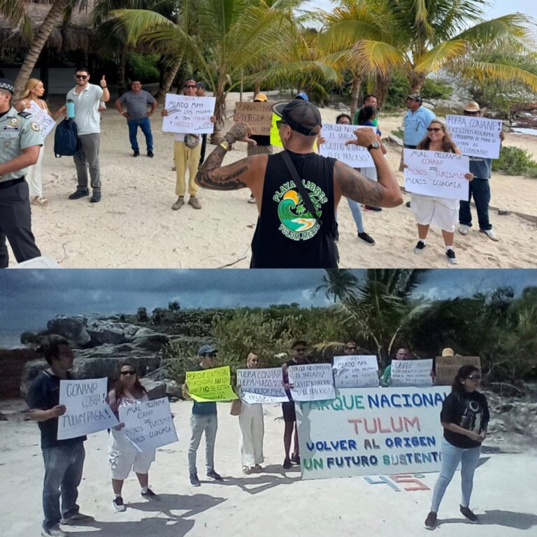 IRRUMPE PROTESTA EN ANIVERSARIO DEL PARQUE NACIONAL TULUM; EXIGEN TRANSPARENCIA Y LIBRE ACCESO A PLAYAS